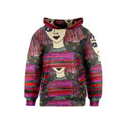 Floral Band Goth Girl Grey Bg Kids  Pullover Hoodie