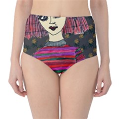 Floral Band Goth Girl Grey Bg Classic High-Waist Bikini Bottoms