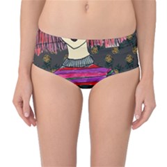 Floral Band Goth Girl Grey Bg Mid-Waist Bikini Bottoms