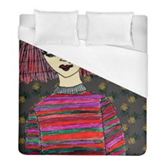 Floral Band Goth Girl Grey Bg Duvet Cover (full/ Double Size)