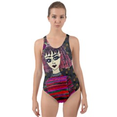 Floral Band Goth Girl Grey Bg Cut-Out Back One Piece Swimsuit