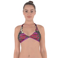 Floral Band Goth Girl Grey Bg Halter Neck Bikini Top