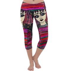 Floral Band Goth Girl Grey Bg Capri Yoga Leggings