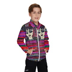 Floral Band Goth Girl Grey Bg Kids  Windbreaker