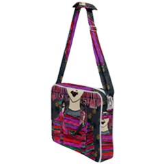 Floral Band Goth Girl Grey Bg Cross Body Office Bag by snowwhitegirl