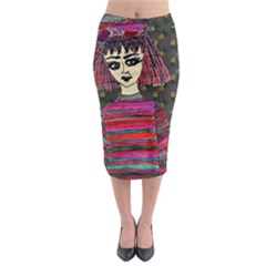 Floral Band Goth Girl Grey Bg Midi Pencil Skirt