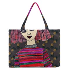 Floral Band Goth Girl Grey Bg Zipper Medium Tote Bag