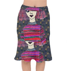 Floral Band Goth Girl Grey Bg Short Mermaid Skirt