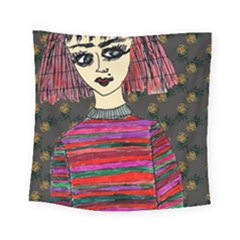 Floral Band Goth Girl Grey Bg Square Tapestry (Small)