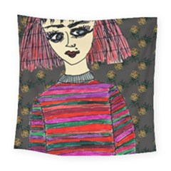 Floral Band Goth Girl Grey Bg Square Tapestry (large)