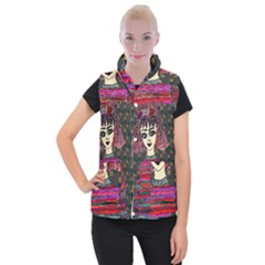 Floral Band Goth Girl Grey Bg Women s Button Up Vest by snowwhitegirl