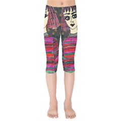 Floral Band Goth Girl Grey Bg Kids  Capri Leggings 