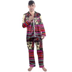 Floral Band Goth Girl Grey Bg Men s Long Sleeve Satin Pajamas Set