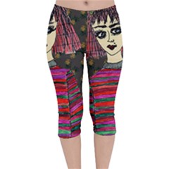 Floral Band Goth Girl Grey Bg Velvet Capri Leggings 