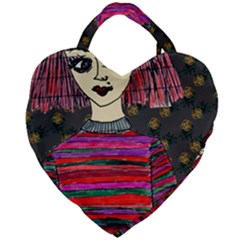 Floral Band Goth Girl Grey Bg Giant Heart Shaped Tote