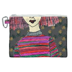 Floral Band Goth Girl Grey Bg Canvas Cosmetic Bag (XL)