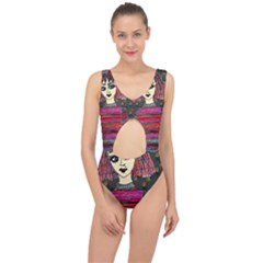 Floral Band Goth Girl Grey Bg Center Cut Out Swimsuit