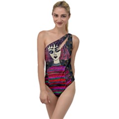 Floral Band Goth Girl Grey Bg To One Side Swimsuit