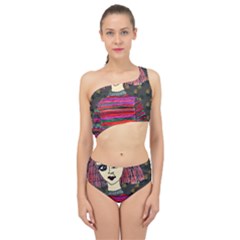 Floral Band Goth Girl Grey Bg Spliced Up Two Piece Swimsuit