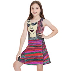 Floral Band Goth Girl Grey Bg Kids  Lightweight Sleeveless Dress