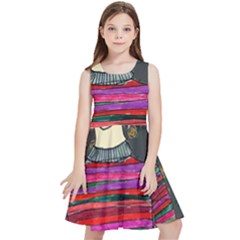 Floral Band Goth Girl Grey Bg Kids  Skater Dress