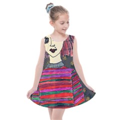 Floral Band Goth Girl Grey Bg Kids  Summer Dress