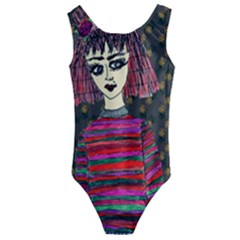 Floral Band Goth Girl Grey Bg Kids  Cut-Out Back One Piece Swimsuit