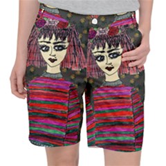 Floral Band Goth Girl Grey Bg Pocket Shorts