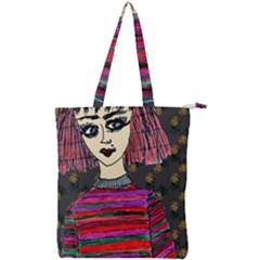 Floral Band Goth Girl Grey Bg Double Zip Up Tote Bag