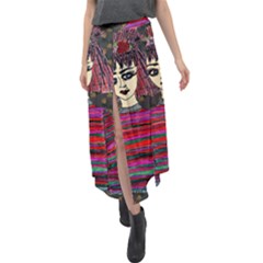 Floral Band Goth Girl Grey Bg Velour Split Maxi Skirt
