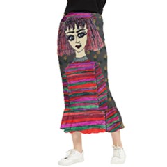 Floral Band Goth Girl Grey Bg Maxi Fishtail Chiffon Skirt by snowwhitegirl