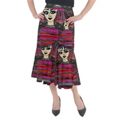 Floral Band Goth Girl Grey Bg Midi Mermaid Skirt