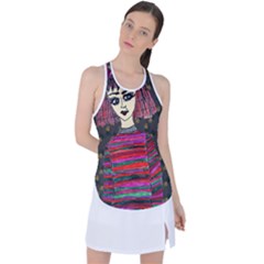 Floral Band Goth Girl Grey Bg Racer Back Mesh Tank Top