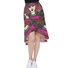 Floral Band Goth Girl Grey Bg Frill Hi Low Chiffon Skirt