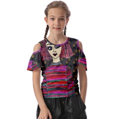 Floral Band Goth Girl Grey Bg Kids  Butterfly Cutout Tee