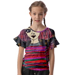 Floral Band Goth Girl Grey Bg Kids  Cut Out Flutter Sleeves
