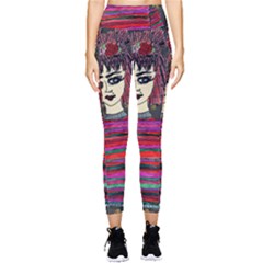 Floral Band Goth Girl Grey Bg Pocket Leggings 