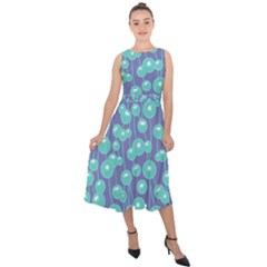 Blue Dandelions  Cute Plants Midi Tie-back Chiffon Dress by SychEva