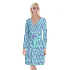 Blue Dandelions  Cute Plants Long Sleeve Velvet Front Wrap Dress by SychEva