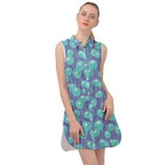 Blue Dandelions  Cute Plants Sleeveless Shirt Dress by SychEva