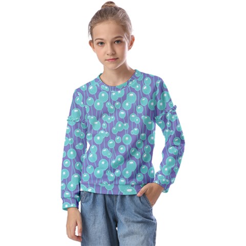 Blue Dandelions  Cute Plants Kids  Long Sleeve Tee With Frill  by SychEva