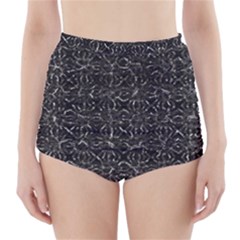 Dark Grunge Geometric Print Pattern High-waisted Bikini Bottoms