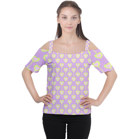 Yellow Hearts On A Light Purple Background Cutout Shoulder Tee by SychEva