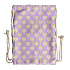 Yellow Hearts On A Light Purple Background Drawstring Bag (large) by SychEva