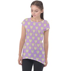 Yellow Hearts On A Light Purple Background Cap Sleeve High Low Top by SychEva