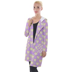 Yellow Hearts On A Light Purple Background Hooded Pocket Cardigan by SychEva