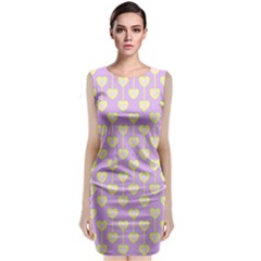 Yellow Hearts On A Light Purple Background Sleeveless Velvet Midi Dress by SychEva