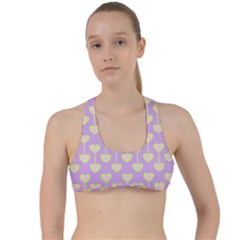 Yellow Hearts On A Light Purple Background Criss Cross Racerback Sports Bra by SychEva