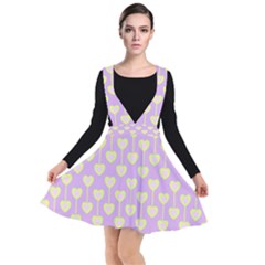 Yellow Hearts On A Light Purple Background Plunge Pinafore Dress by SychEva