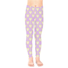 Yellow Hearts On A Light Purple Background Kids  Leggings by SychEva